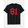 Men'S Black Distressed Red 81 Varsity Number T-Shirt - 50% Crewneck Short Sleeve Tee with Bold Red 81 Print, Regular Fit Casual Sporty Top for Sports