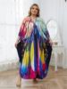 EDOLYNSA Plus Size Multicolor Printed Kaftan Dress For Women Outfit Boho Vacation V-neck Split Robe Summer Beachwear Swimsuit Cover Up Q1588