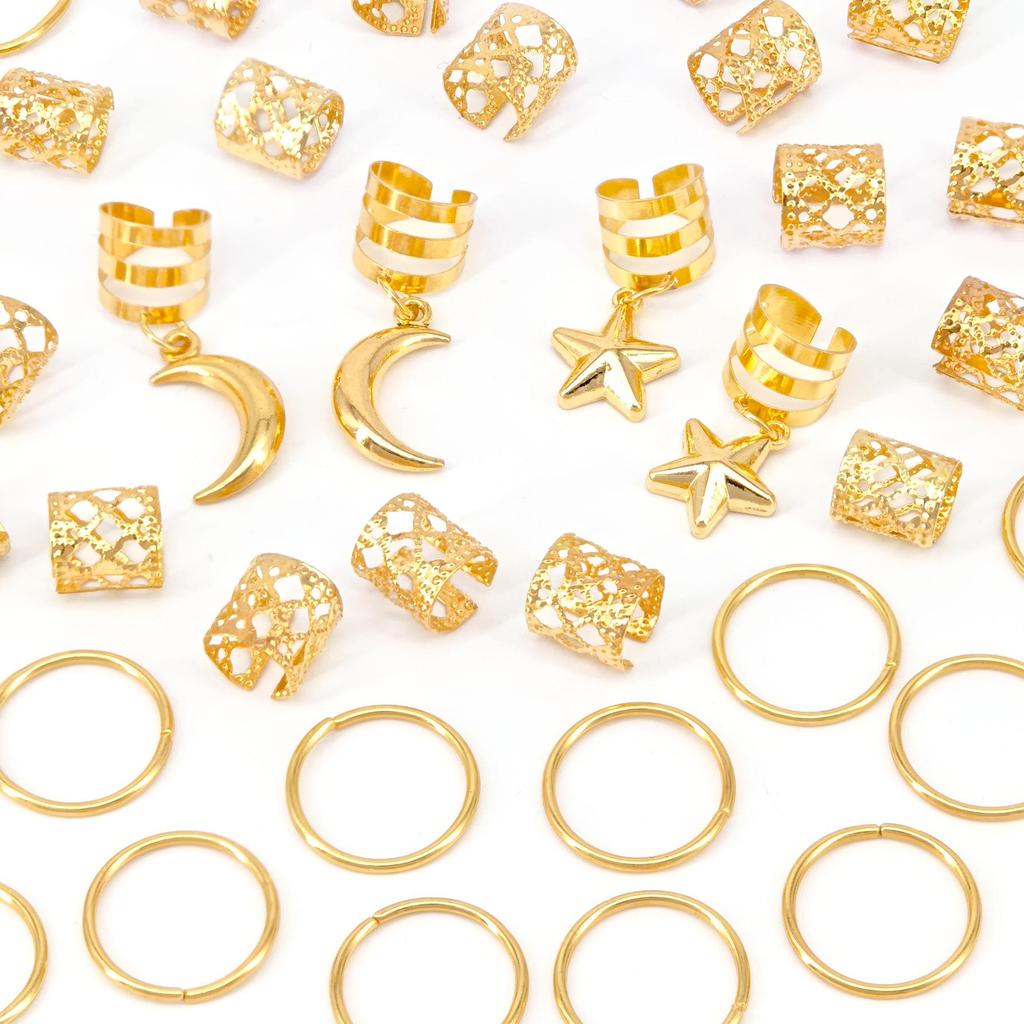 44-Piece Bohemian Style Metal Hair Rings for Braiding and Cornrows