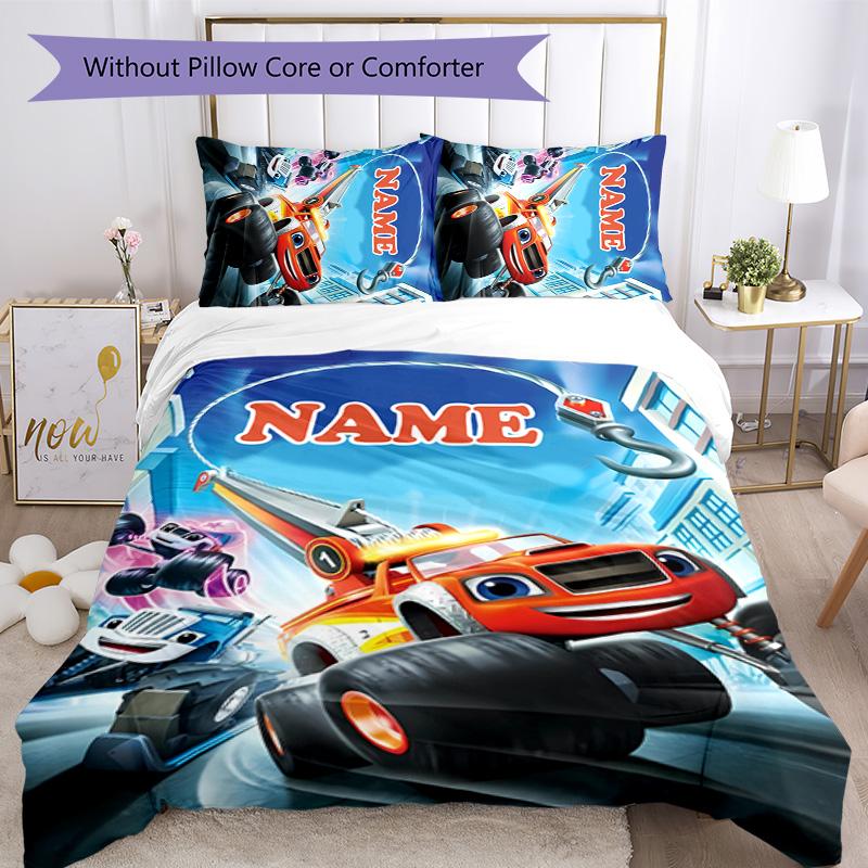 3pcs Blaze and the Monster Machines3 Cover Set - Personalized Name, HD Printed Bedding with 1 Cover and 2 Pillowcases - Perfect for Home Decor,