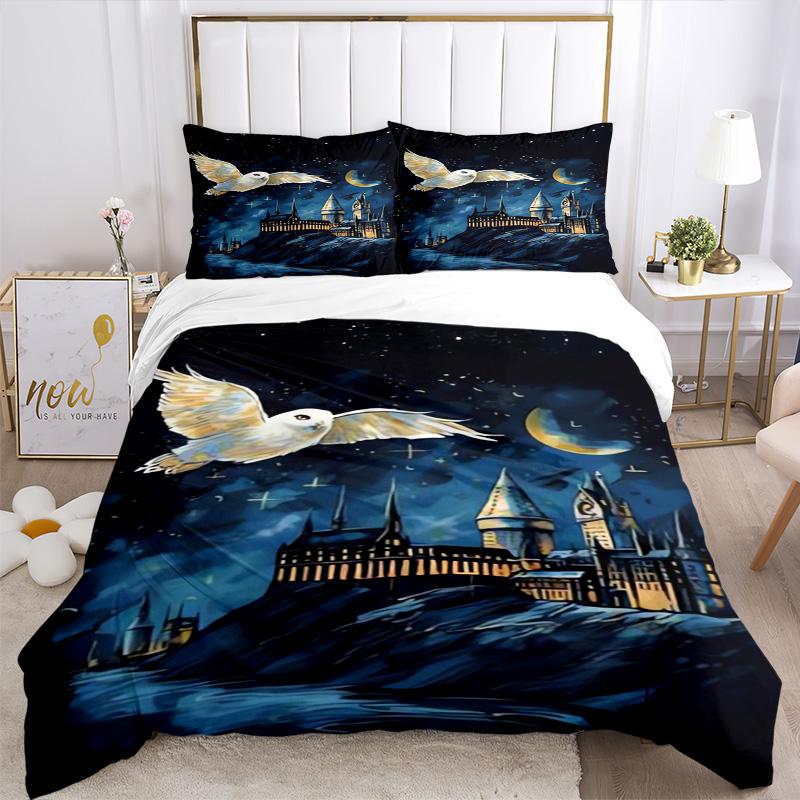 Harry Potter Hogwarts Night Print 3Pcs Bedding Setduvet Cover With 2 Bedropillowcase Home Birthday Gift