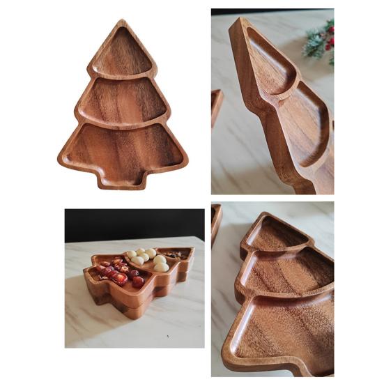 Christmas Tree Shaped Wooden Serving Tray Charcuterie Board Compartment Snack Platter for Breakfast Fruits Nuts Holiday Party Home Decor