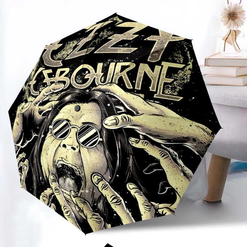 Ozzy Osbourne Fashionable Automatic Opening/Closing Folding Umbrella. Portable and Foldable, Ideal for Gift, Travel, and Daily Use.