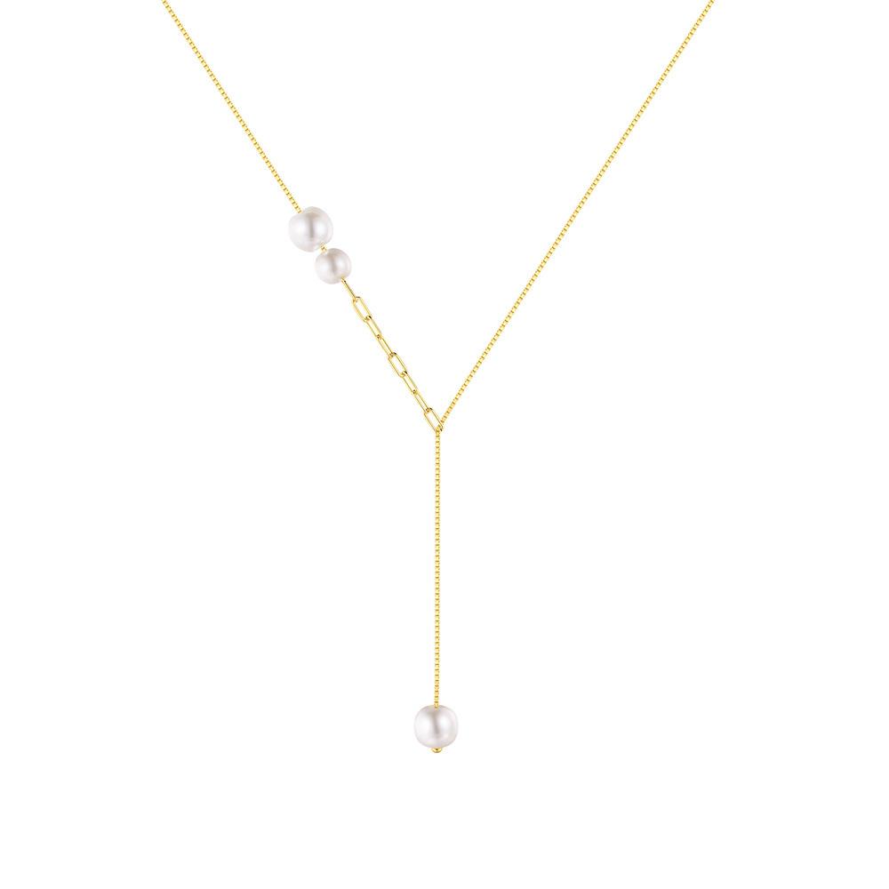 Стильная простая цепочка из стерлингового серебра 925 пробы, соединенная цепочкой в виде скрепки и О-образной цепочкой, с жемчугом, универсальная цепочка для ключицы, Y-образное ожерелье