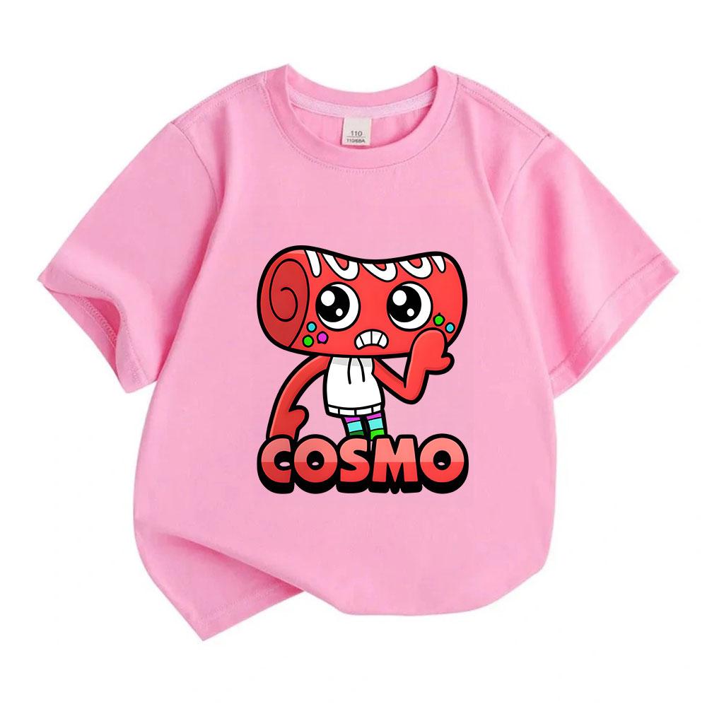 Kids Boys Girls 100% Cotton Short Sleeve O-neck T-shirt, Cute Red Cartoon Confused Character Printed Casual Soft Breathable Tee Top for Daily Wear Par