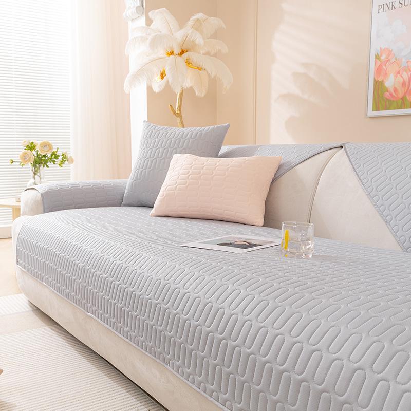 Ice Silk Sofa Cushion Summer Non-Slip Seat Cover Modern Sofa Protector Cool Comfortable Breathable Fabric