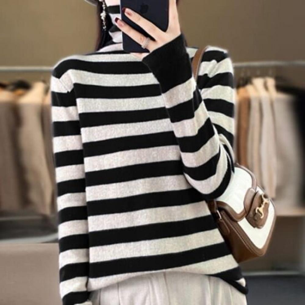 Navava Nk2306 Casual STriped TurTleneck Long Sleeve KniT T shirT