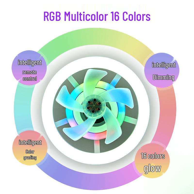 360° RGB вращающийся вентилятор-светильник с пультом ДУ, цоколь E27, бесступенчатое затемнение, трехцветное управление