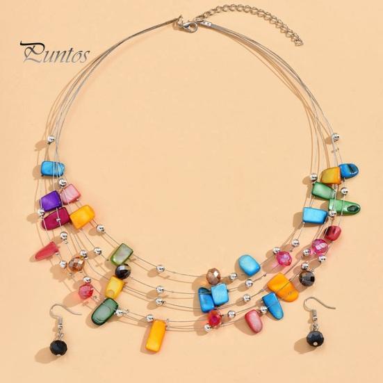 Комплект серег и ожерелья в богемном стиле, многослойный асимметричный гальванический камень, искусственный кристалл, полированный гладкий крючок, серьги, ожерелье, комплект ювелирных изделий