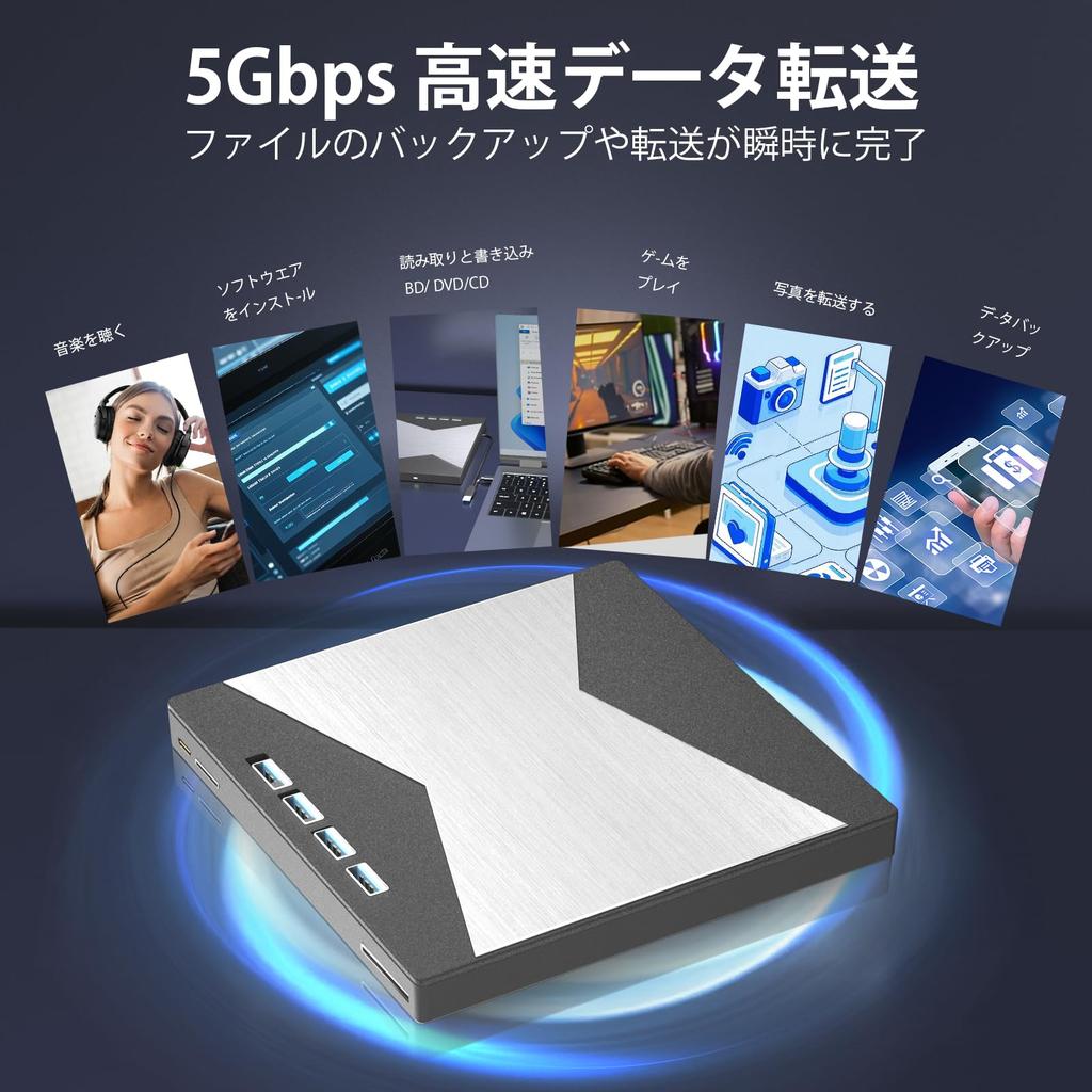 [2025 Innovative Version] External Blu-ray Drive, 4K UHD Playback Compatible, Blu-ray Player, BDDVDCD Player, PlaybackReadWrite Support, High-Speed