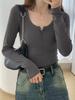 Korea Chic U-collar Base Bottom T-shirt Women Casual Long Sleeves Sweet Slim Tees Harajuku Solid Elegant Clothing Winter Winter