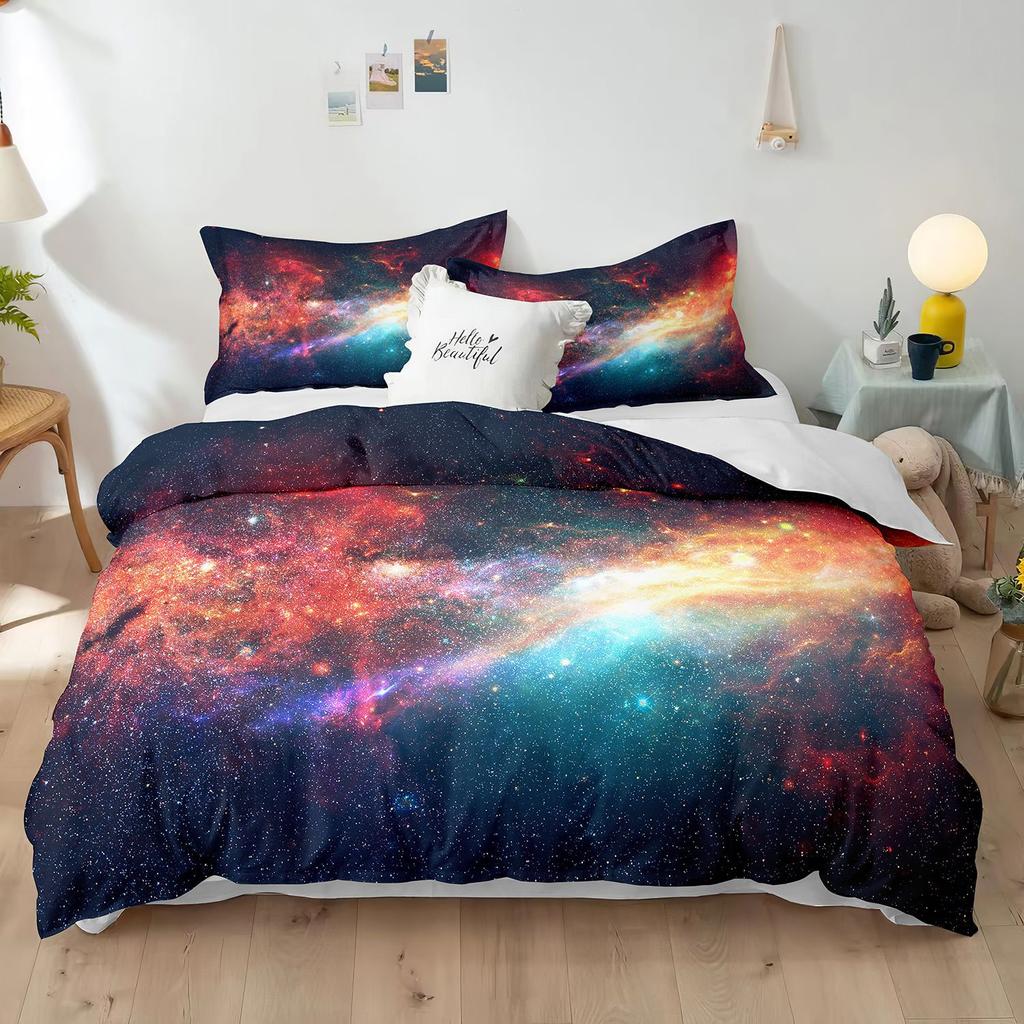 Комплект пододеяльников из полиэстера со звездным небом King Size, белая звезда, красочная галактика, звездное пространство, туманность, абстрактный космос для мальчиков и девочек