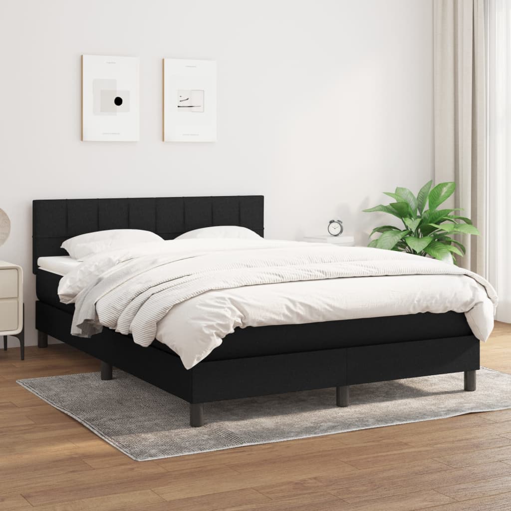 Box Spring Bed with Mattress Black 140 x 190 cm Fabric