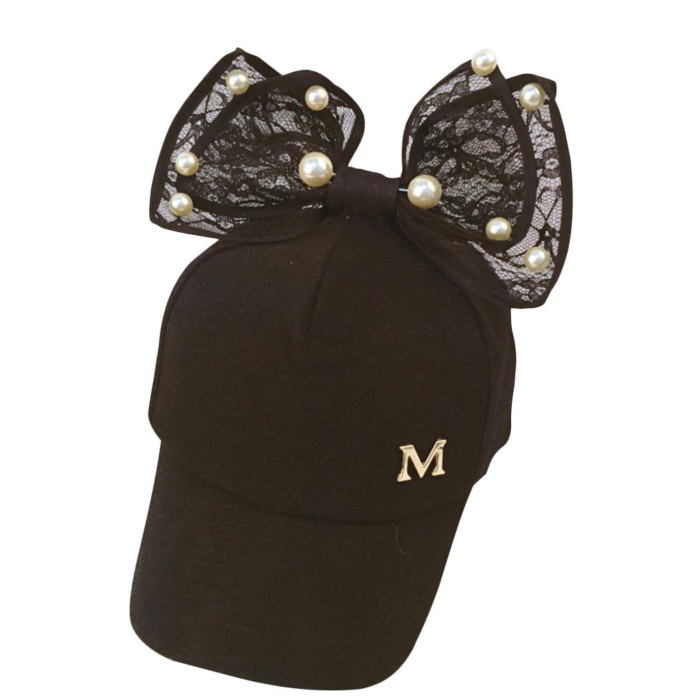 Girl Fashion Pearl Sun Hat Baseball Cap Creative Bowknot Hip Adjustable Hat