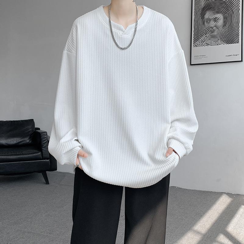 Autumn and Winter Men's Loose Fashion Striped Long-sleeved T-shirt Japanese Versatile Handsome Rotator Sleeve Sweater