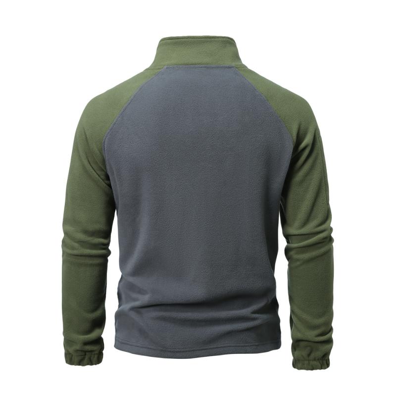 Men's European American Polar Fleece Double Sided Fleece Sweatshirt Autumn Winter Style Color Block Casual Pullover Long Top