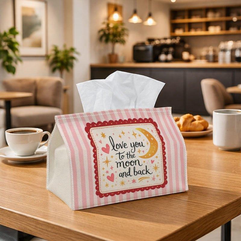 1pc Cute Typography Illustration Tissue Box Multifunctional, Love Quote Moon Star Playful Suitable for Home, Parties, And Car Decoration. This Decorat