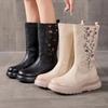 Модные женские полусапоги 5 см с роскошным дизайном, зимние ботинки на толстой подошве и танкетке в национальном стиле с вышивкой, теплые ботинки из натуральной кожи
