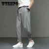 Брюки из ледяного шелка, мужские свободные летние повседневные брюки с тонкой талией, эластичные мужские брюки с девятью точками