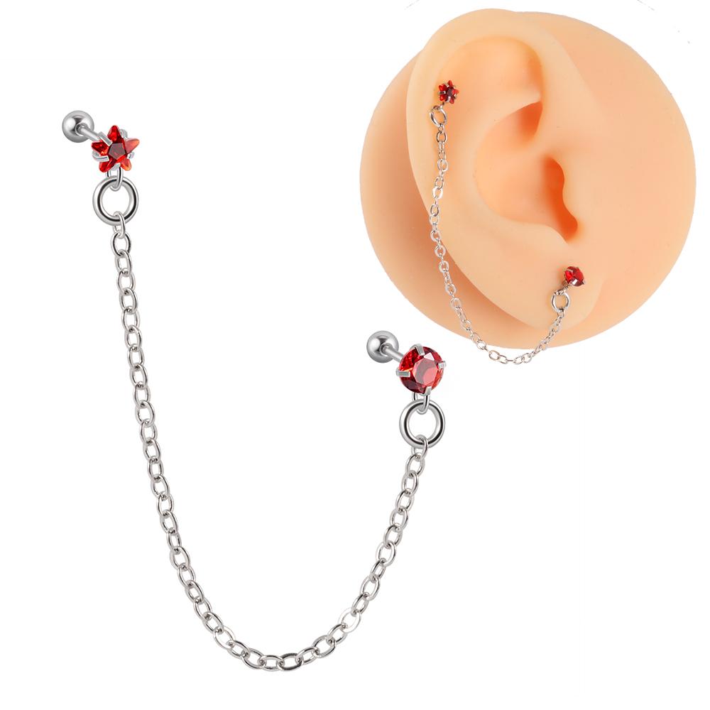 1PC Surgical Steel CZ Gem Ear Tragus Cartilage Piercing Zircon Dangle Chain Earring Conch Ear Stud Helix Piercing Body Jewelry 4