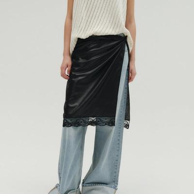 SALTY PEBBLE GLOSSY LACE SCARF [BLACK]