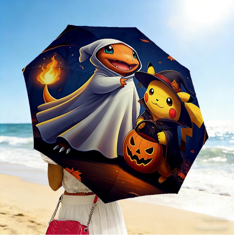 Halloween Friends 8 Ribs 3Fold Black Glue Uv Protection Umbrella Sun Protection Rainproof Compact Folding Umbrella For Travel Daily Use C924171