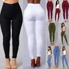 Women's High Waist Leisure Big Yard Stretch Feet Leggings Pants Button Woven Pencil Pants
