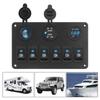 Dual USB Ports DC 12V/24V 6 Gang Rocker Switch Panel Car Marine Circuit Breaker Waterproof LED Digital Voltmeter ON/OFF Lights