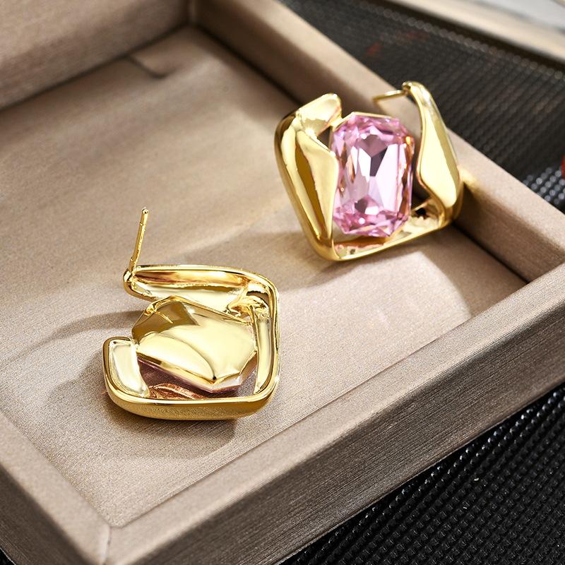 Square Zircon Earrings High-End Sense Light Luxury Exquisite Simple Stud Earrings Niche Design Temperament Earrings Women