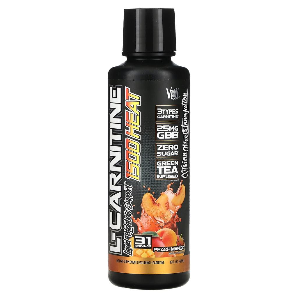 VMI Sports L-Carnitine 1500 Heat, Peach Mango, 16 Fl Oz (473 Ml)