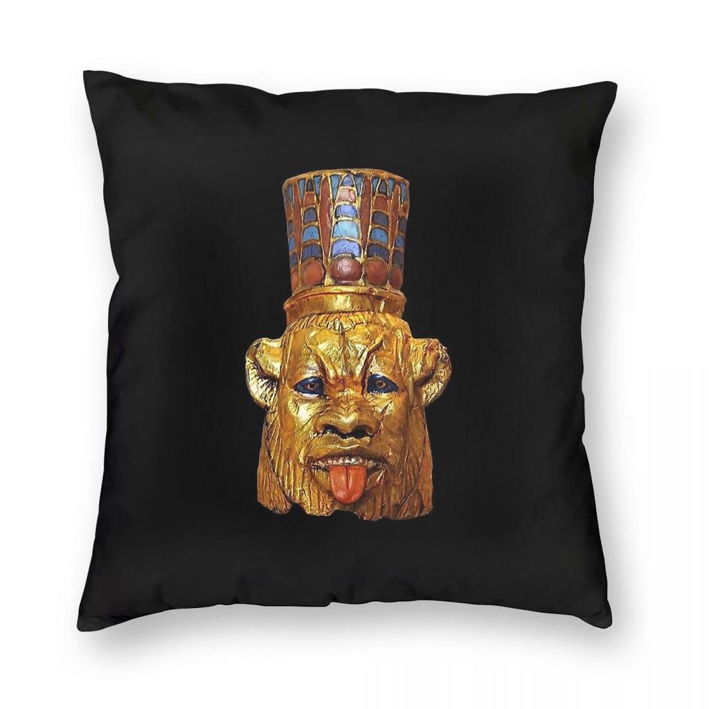 Egypt Golden Bes Head Square Pillowcase Polyester Linen Velvet Pattern Zip Decorative Sofa Cushion Cover