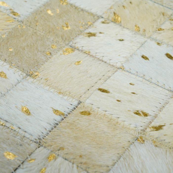 Tapis salon en cuirs recyclés blanc doré 160x230