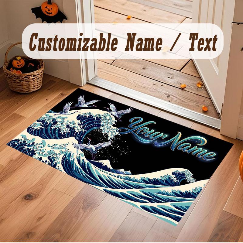 Octopus Sea Life Theme Crystal Velvet Floor Rug Personalized Custom Name Text Warm Carpet Home Decoration