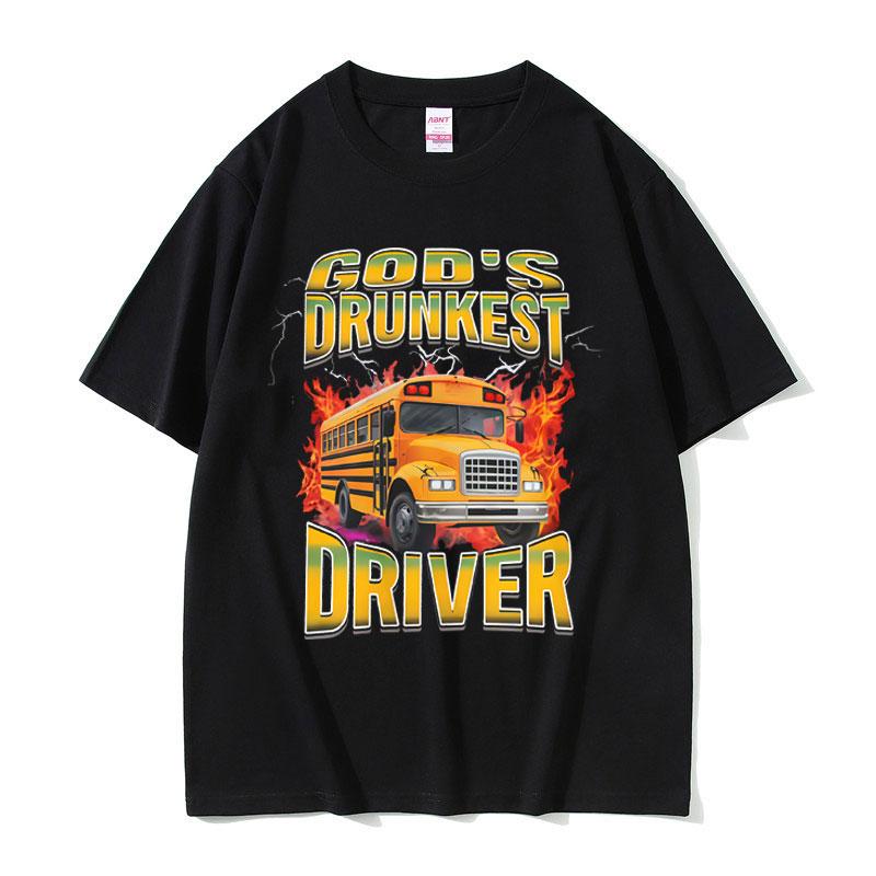 Gods Drunken Driver Funny Meme Tshirt Men Casual Humor Oversized Short Sleeve Tops T Shirts Male Vintage 100 Cotton Tshirts