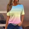Женская плиссированная футболка с круглым вырезом и градиентным принтом, короткий рукав, топ с разрезом по низу