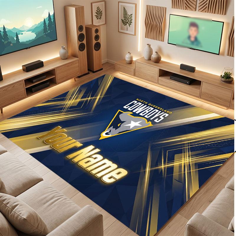 North Queensland Cowboys Personalized Crystal Velvet Carpet, Customized Name Text Soft Anti‑Slip Rug for Living Room Bedroom