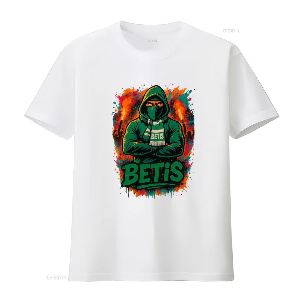 Camiseta Betis Ultra Para Hombre Cuello Redondo Casual Unisexgas Cortas Diseo Ultras Y Estampado Trasero Tejido Cmodo Vintage