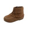 Girls Princess Boots Fashion Kids Ankle Boots Flock Fabric Warm Thick Fur with Side Zipper Tassels 2024 Autumn Winter Brand New