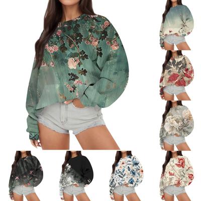 Женская повседневная модная Свободная толстовка с длинным рукавом и круглым вырезом с принтом