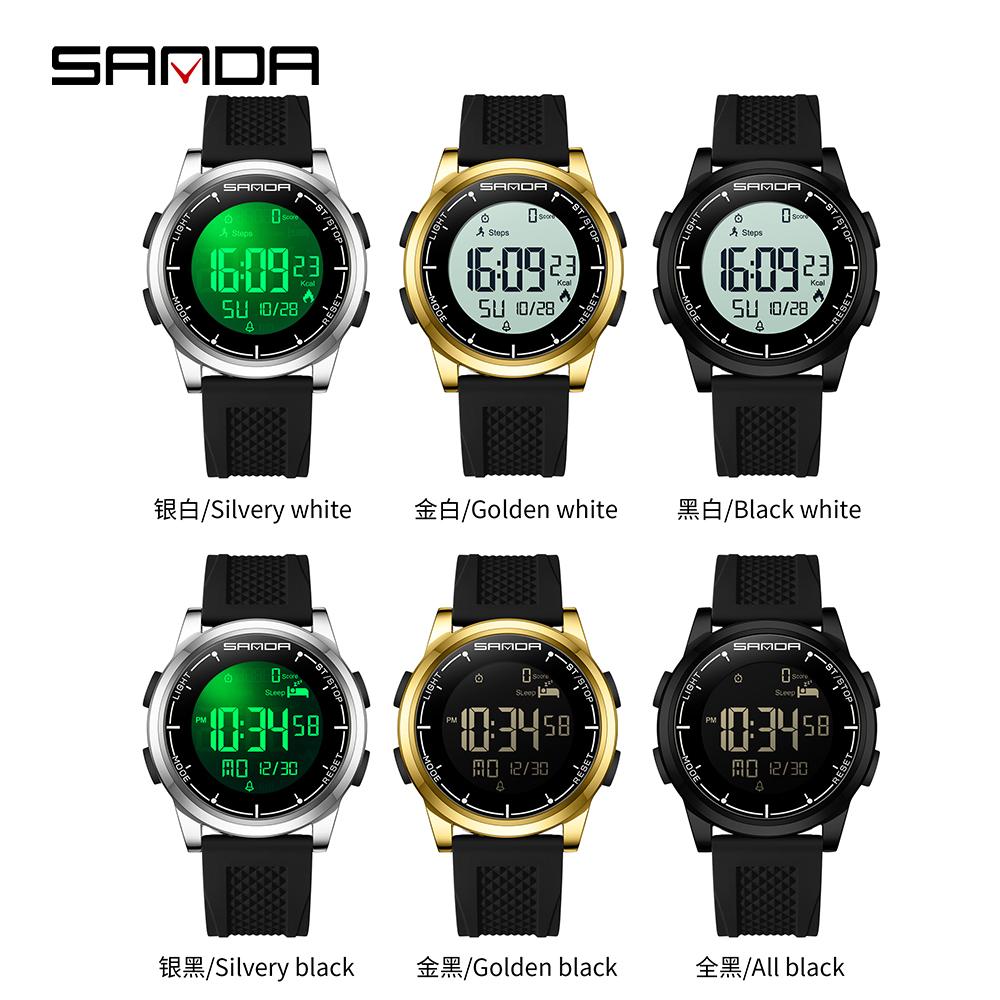 SANDA 9064 Мужские электронные цифровые часы на силиконовом ремешке, спортивные, для активного отдыха, многофункциональные, водонепроницаемые 50M, мужские наручные часы