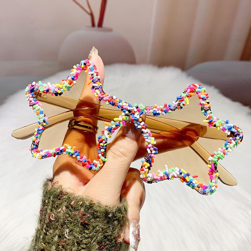 Fashion Star Shape Sunglasses with Colorful Jimmies Women Pink Shades Cute Pentagram Beach Sun Glasses Trendy Party Sunglasses