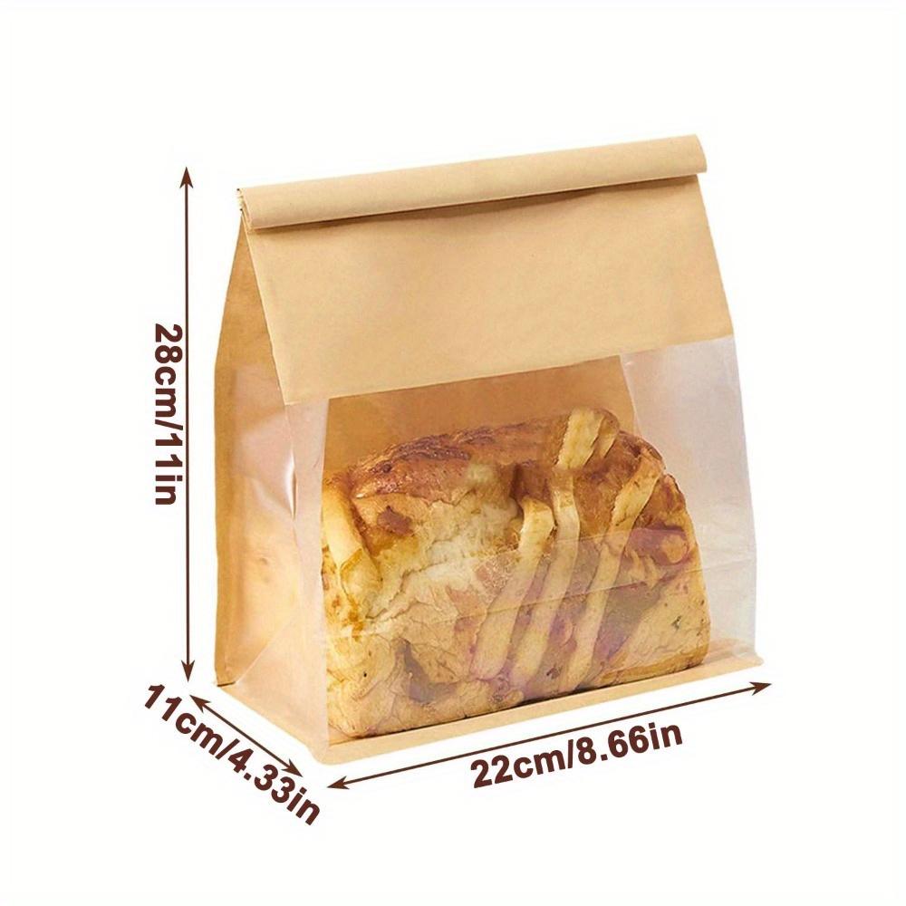 20pcs Heavy Duty Large Kraft Paper Bread Bags with Tin Tie Tab Lock Loaf Bag with Clear Front Window Storage Packaging Treat Bag