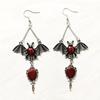 Exaggerated Gothic Vampire Bat Red Blood Mirror Pendant Earrings
