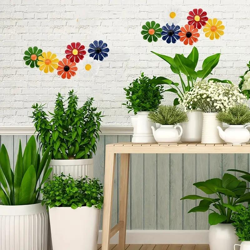 6pc Metal Iron Sunflower Wall Decor,9.5cm Colorful Outdoor Garden Decorations, Creative Villa Yard Art Hangings, Festive Holid