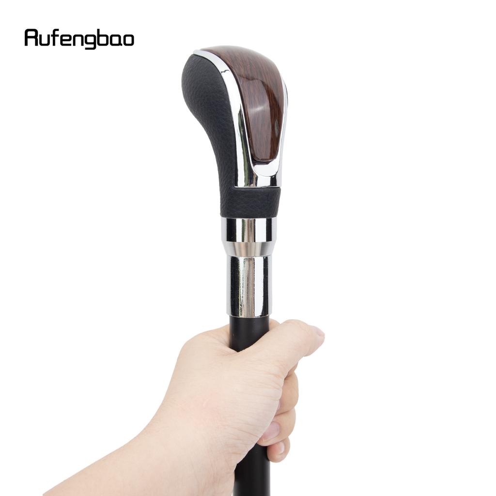 Black Leather Brown Wooden Silver Walking Cane Fashion Decorative Walking Stick Gentleman Elegant Cosplay Cane Crosier 93cm