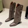 Массивные женские сапоги до колена на среднем каблуке, модные кожаные туфли с острым носком, зима 2024, тренд, готическая женская обувь, снежные ботинки Chelsea Mujer