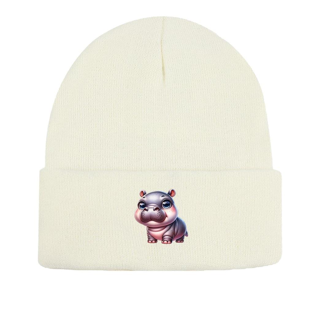 Hippopotamus Winter Knit Hat Beanie, Man Cap Thermal Soft Unisex Bonnet Knitted Cap Beanie