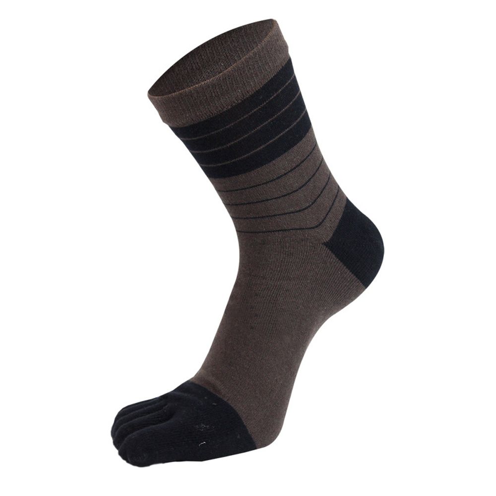Cotton Breathable Simple Middle Tube Socks With Toes Stripe Hosiery Man Socks Five Finger Socks
