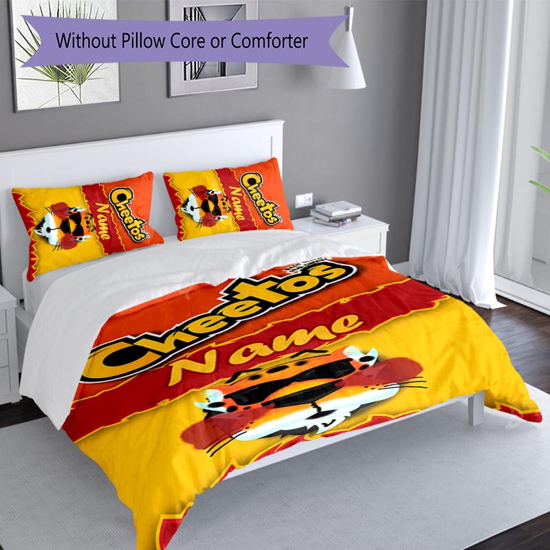 3pcs Custom Name Cheetos Pipoca Set,Includes 1 Duvet Cover and 2 Pillowcases,All-season Bedroom Decor