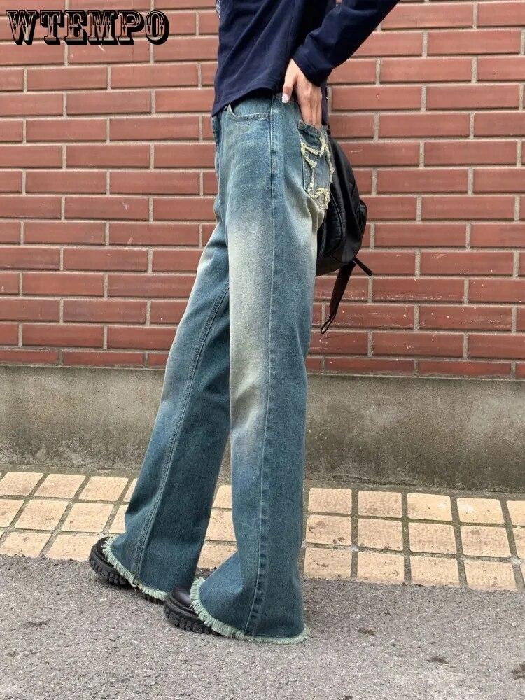 Американские новые прямые джинсы со звездами и контрастной нашивкой, женские тренды уличной моды Y2K, неоготические повседневные свободные широкие джинсы, уличная одежда